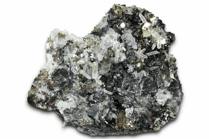 Quartz and Pyrite Crystals on Sphalerite and Chalcopyrite - Peru #347644